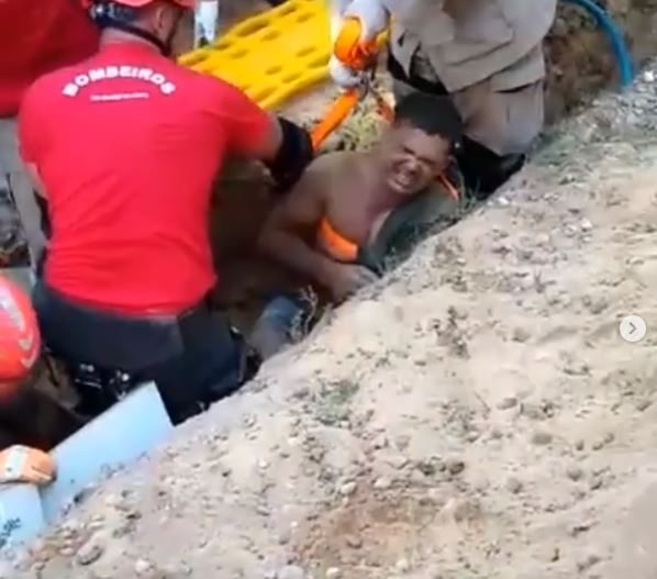 VÍDEO: Homem soterrado em obra é resgatado pelo Corpo de Bombeiros em Natal