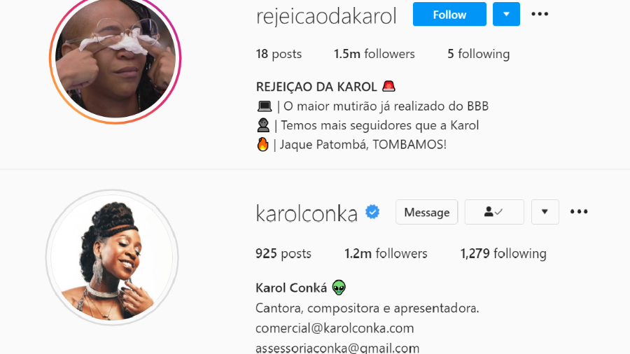 Perfil pela rejeição de Karol Conká já tem mais seguidores que o oficial