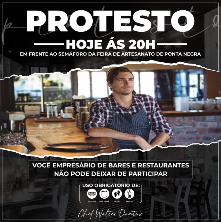 Donos de restaurantes, garçons e cozinheiros fazem protesto nesta sexta em Natal