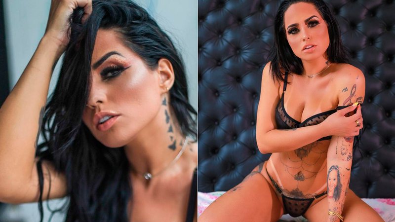 Cantora posa de lingerie transparente e exibe tatuagem íntima