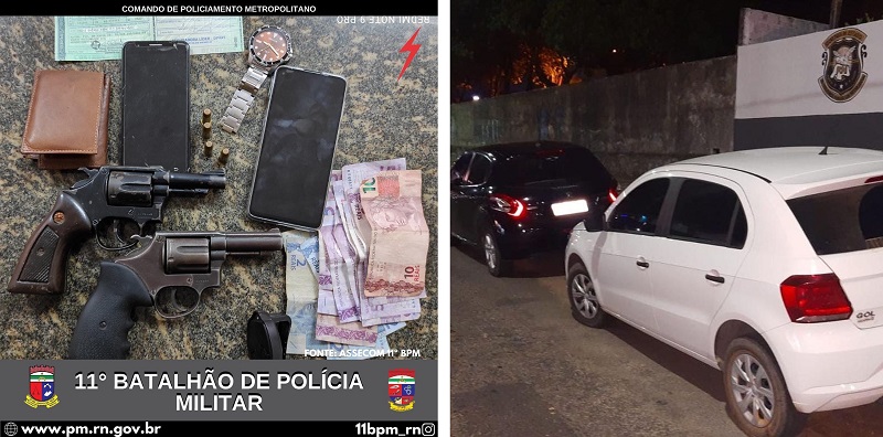 PM prende 4 homens e recupera 2 carros roubados após confronto na Grande Natal