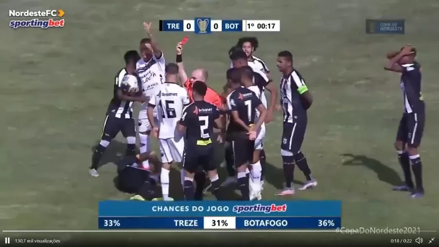 VÍDEO: Jogador é expulso com 10 segundos de jogo na Copa do Nordeste; veja
