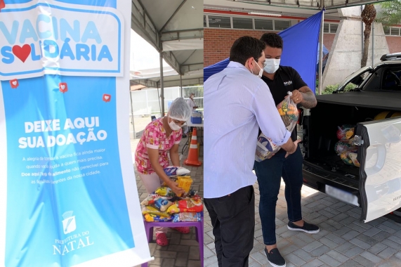 Campanha 'Vacina Solidária' arrecada alimentos em drives de vacinação em Natal