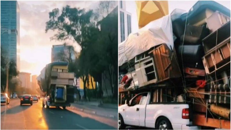 VÍDEO: Motorista viraliza após carregar 'mudança inteira' em caminhonete