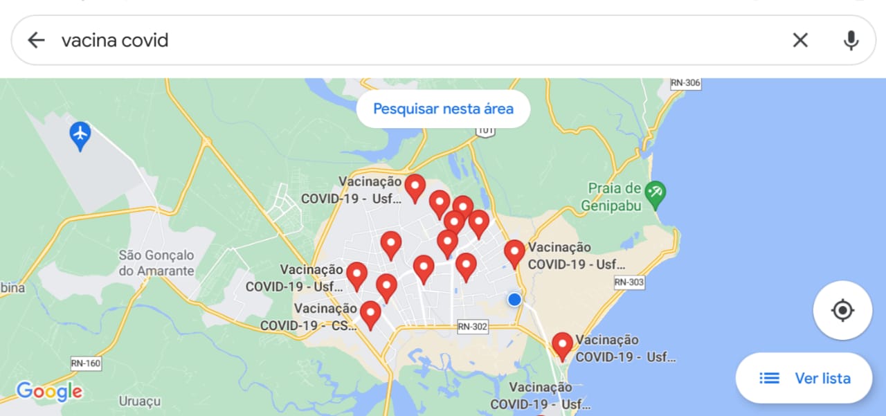Google mostra locais de vacinação contra covid em Natal; veja como procurar
