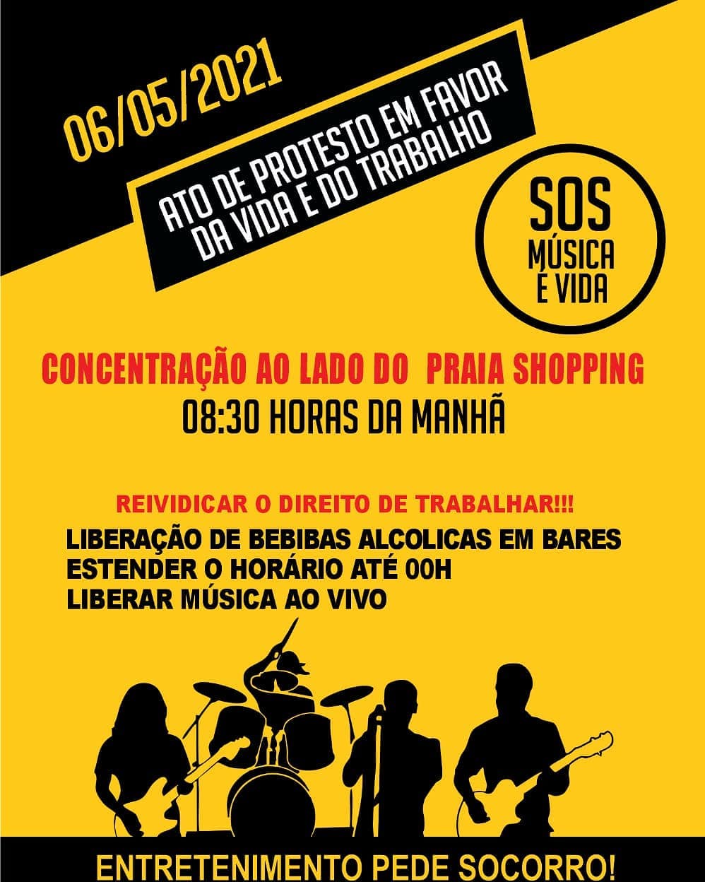 Músicos protestam contra decreto que impede show ao vivo em bares e restaurantes