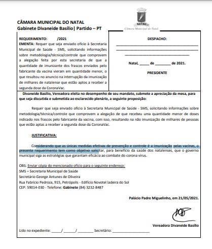 Vereadora pede explicações sobre “falta de dose” no frasco de Coronavac em Natal