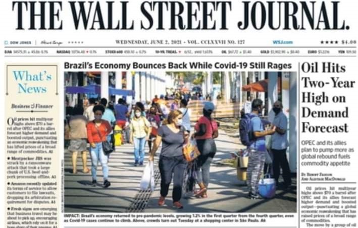 Brasil é destaque de capa de jornal internacional pela recuperação econômica