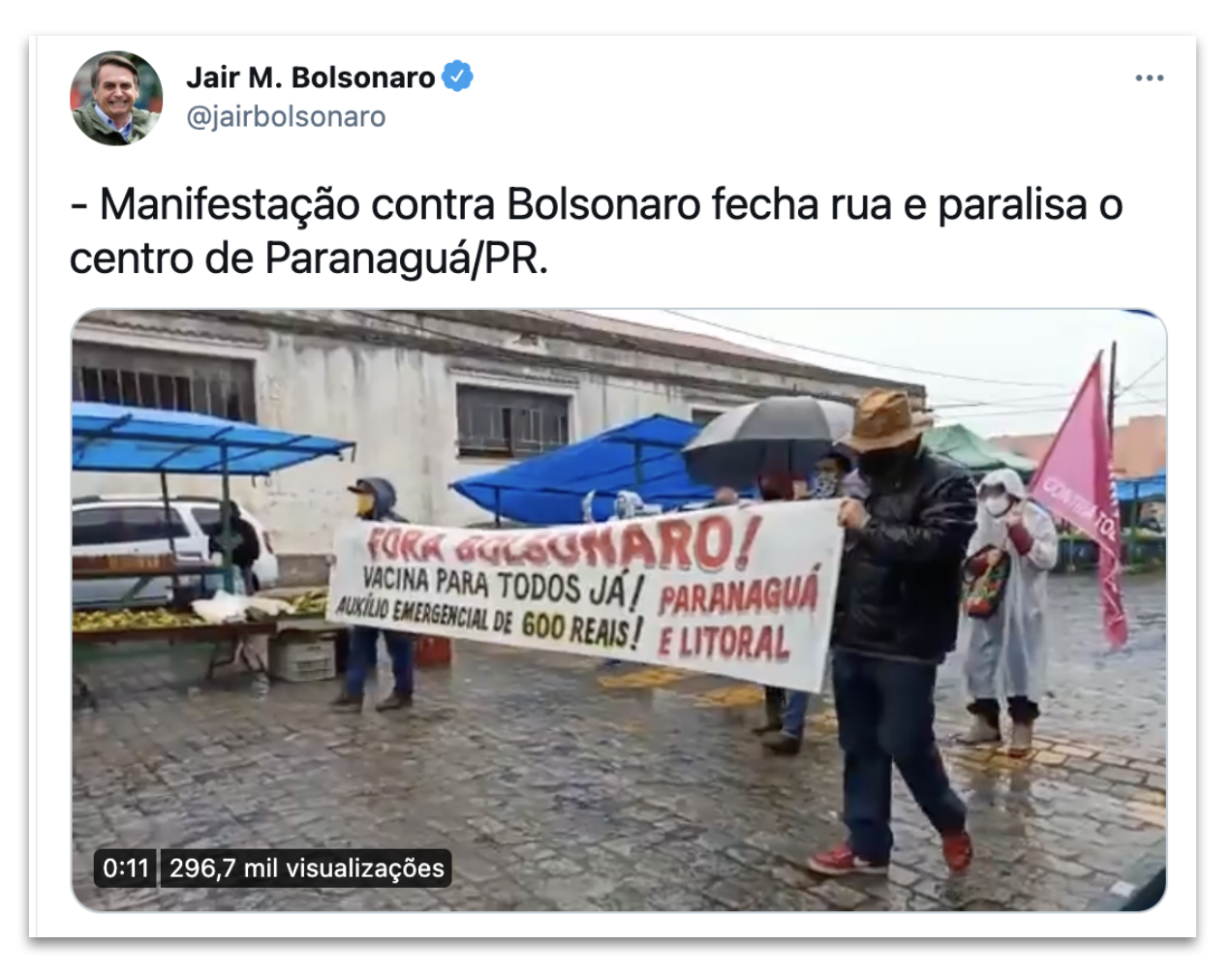 Bolsonaro ironiza tamanho de manifestações da oposição com vídeo