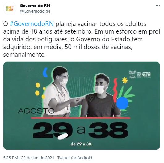 Governo do RN diz que ‘adquire’ vacinas e é acusado fake news