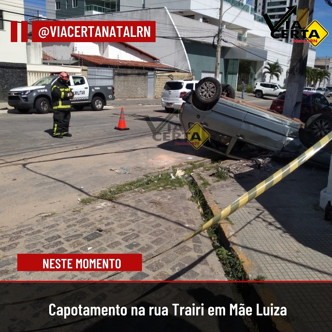 FOTO: Carro capota e mulher é socorrida em Natal; veja