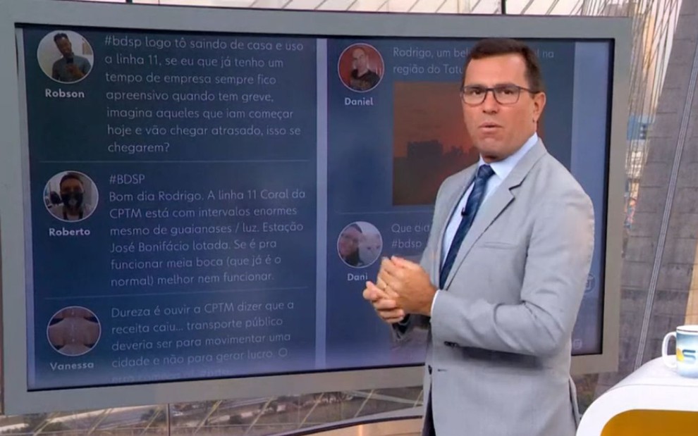 Apresentador da Globo se irrita com internauta ao vivo na Globo: 'Piada é sua mensagem'