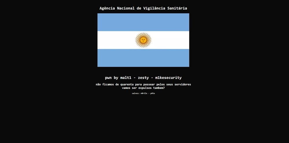Site da Anvisa estampa bandeira da Argentina após ataque hacker