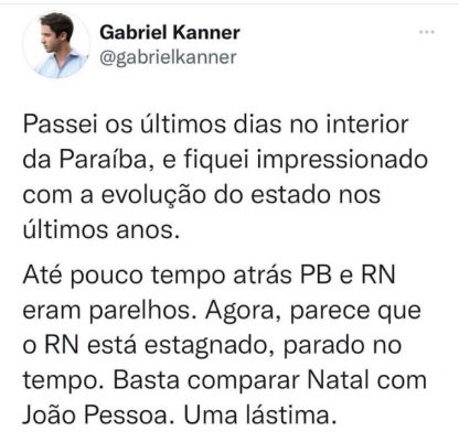 Neto de Nevaldo Rocha compara Rio Grande do Norte a Paraíba: “RN estagnado”