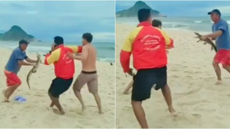 VÍDEO: Homem usa jacaré para ameaçar outras pessoas durante briga em praia no Rio; assista