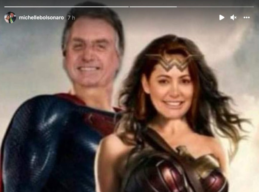 Michelle compartilha montagem com Bolsonaro como Super-Homem