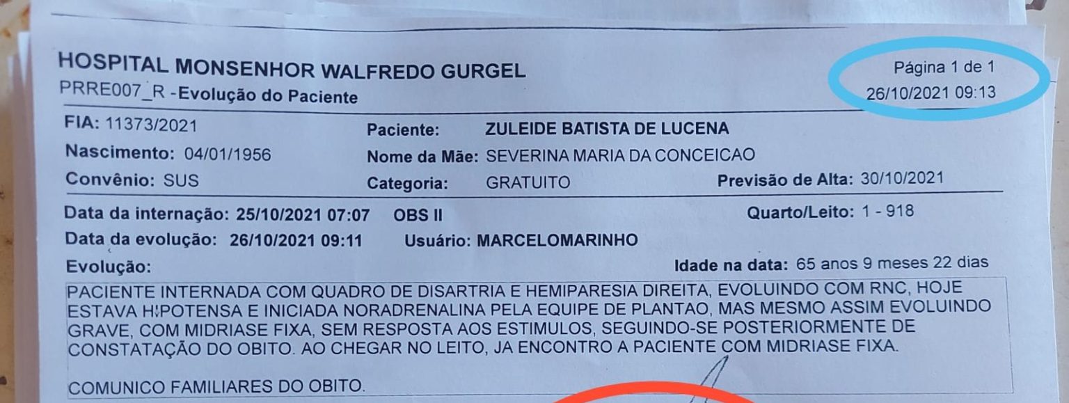 Caos no Walfredo: Filho rouba maca de ambulância para mãe com AVC não ficar deitada no chão