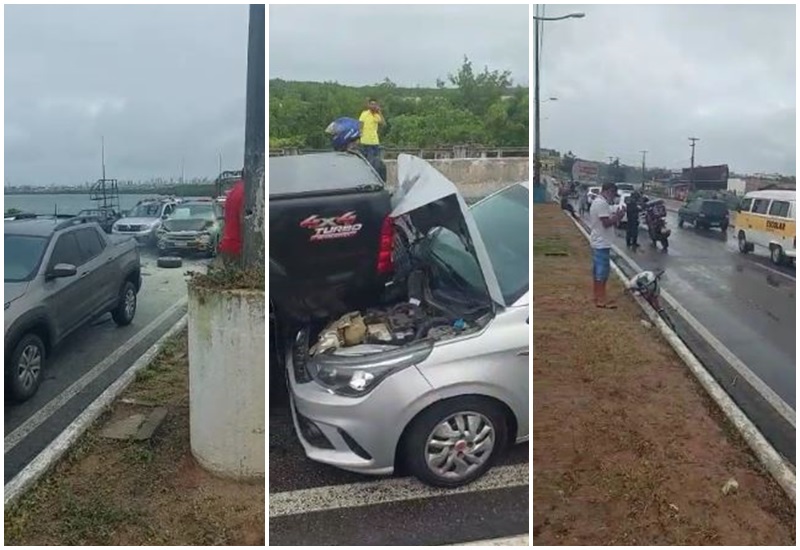 FOTO: Engavetamento de nove carros deixa trânsito lento na saída da Zona Norte de Natal