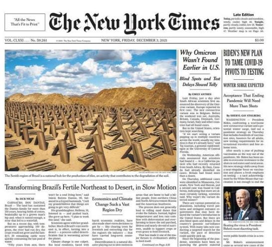 Desertificação: Seridó do RN é destaque em capa do 'The New York Times'