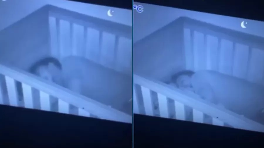 Pais flagram homem desconhecido falando com bebê através de babá eletrônica