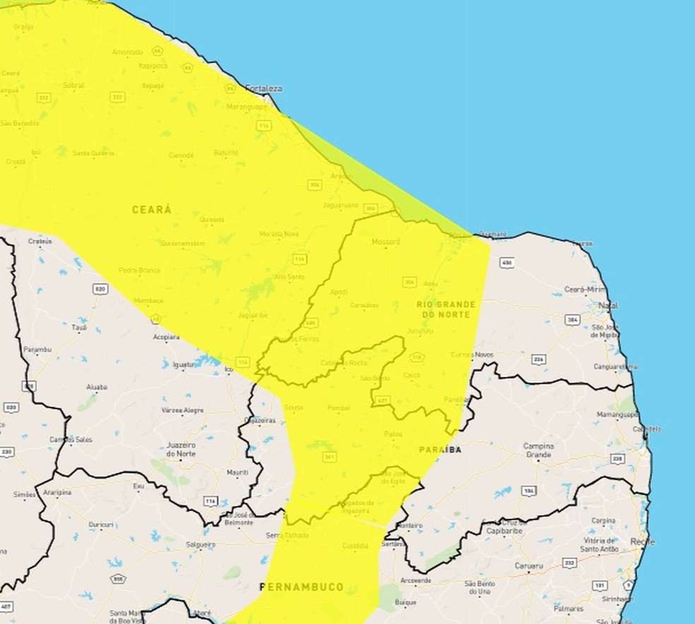 Inmet alerta para chuvas intensas no interior do RN; saiba quais municípios serão atingidos