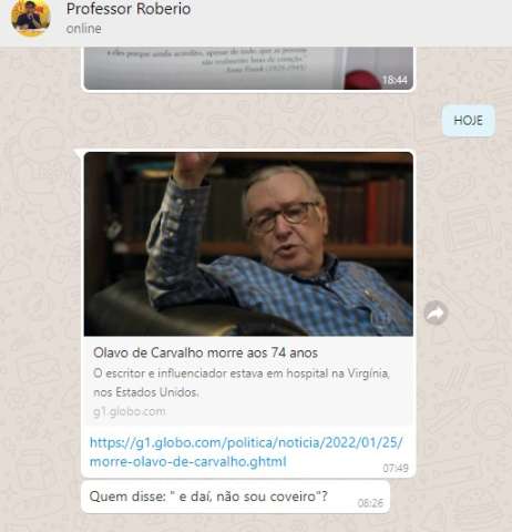 Vereador de Natal ironiza morte de Olavo de Carvalho