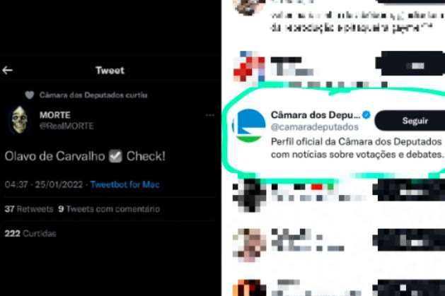 Perfil da Câmara dos Deputados "curte" morte de Olavo de Carvalho