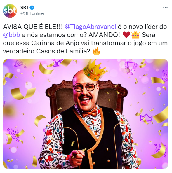 Perfis da Globo e SBT interagem após liderança de Tiago Abravanel