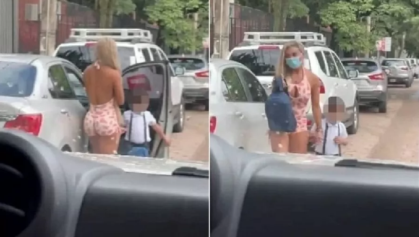 Mulher é atacada na web ao deixar filho na escola usando roupa de academia