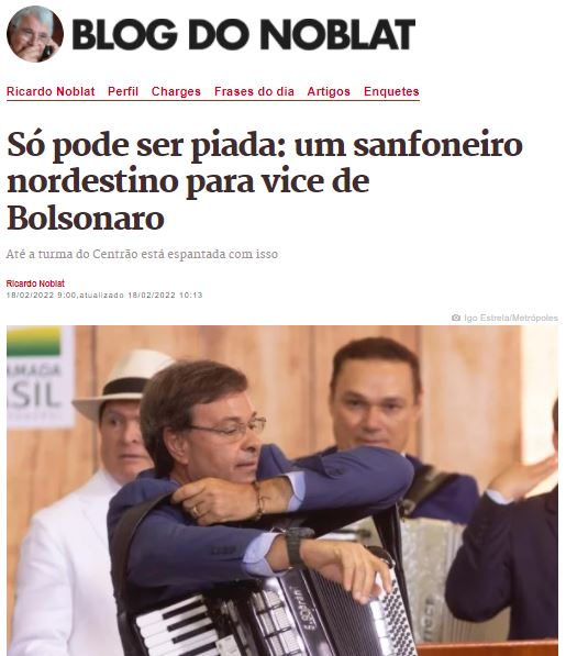 Ministro  rebate jornalista que disse ser ‘piada’ a possibilidade de um ‘sanfoneiro nordestino’ ser vice de Bolsonaro
