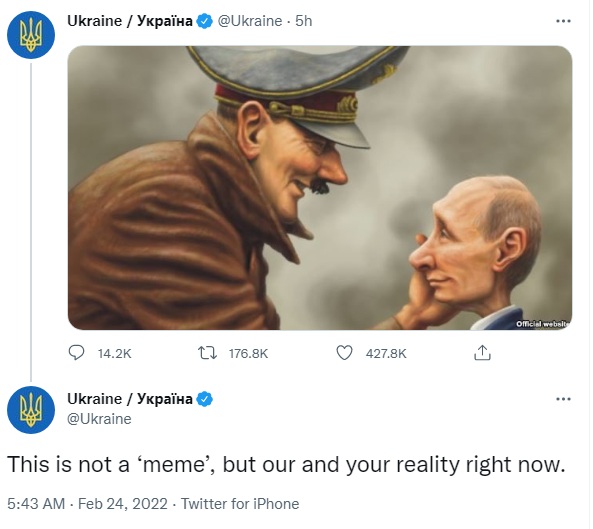 Ucrânia publica desenho de Hitler fazendo carinho em Putin