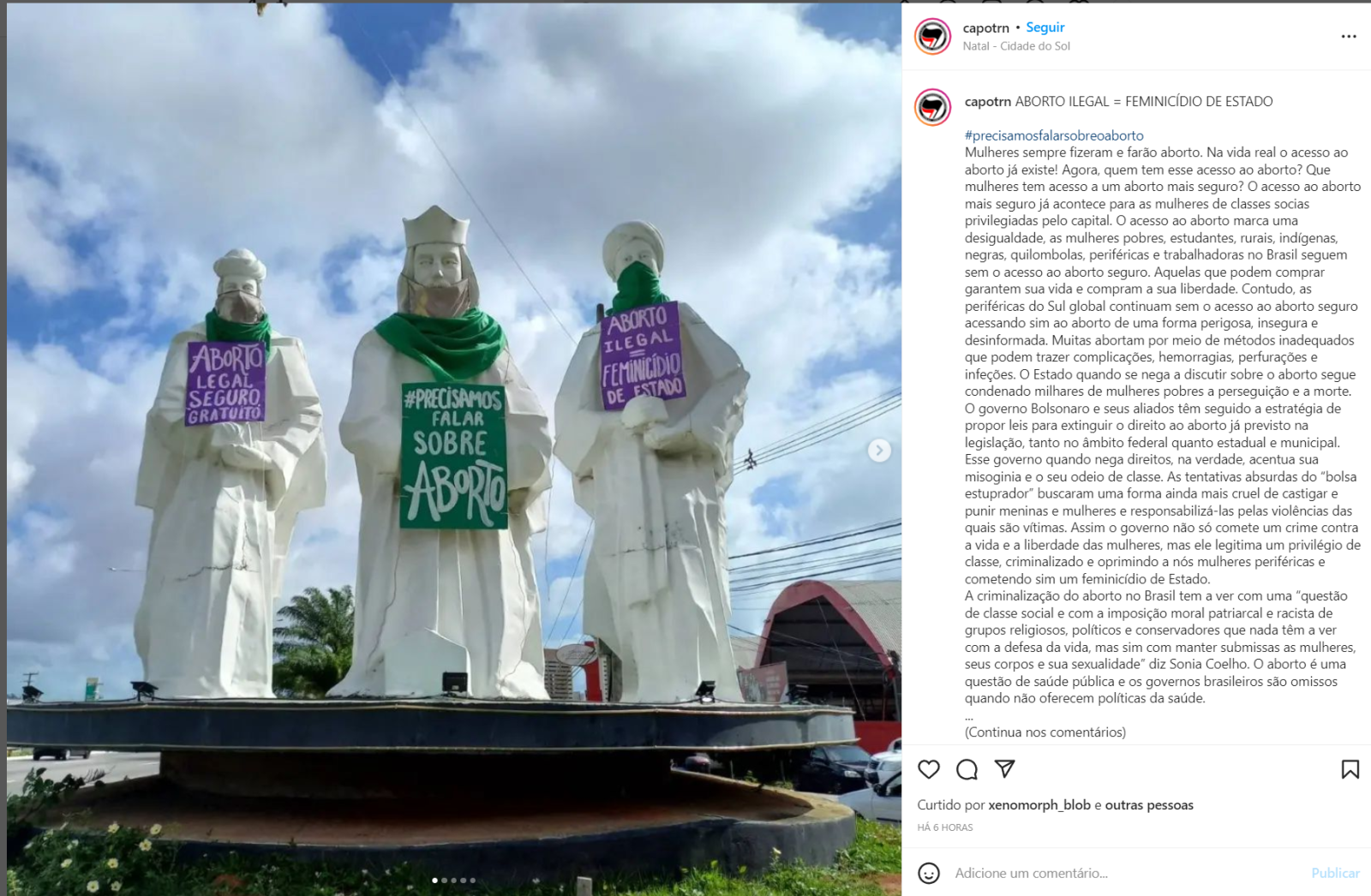 Grupos assumem autoria de pichações e de placas pró-aborto nos Reis Magos em Natal