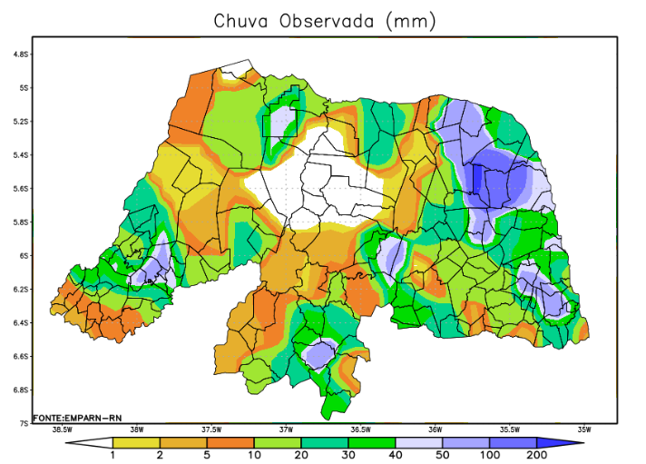 Emparn registra chuvas em quase todos os municípios do RN entre sábado e domingo