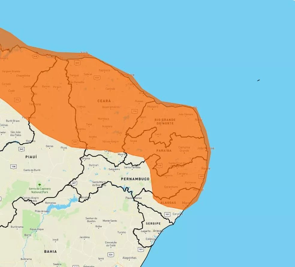 Inmet alerta para chuvas de até 100 milímetros em todo o RN