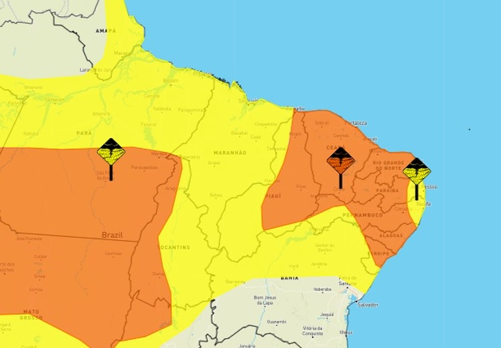 Instituto de Meteorologia emite alertas de chuvas com perigo potencial para 20 cidades do RN