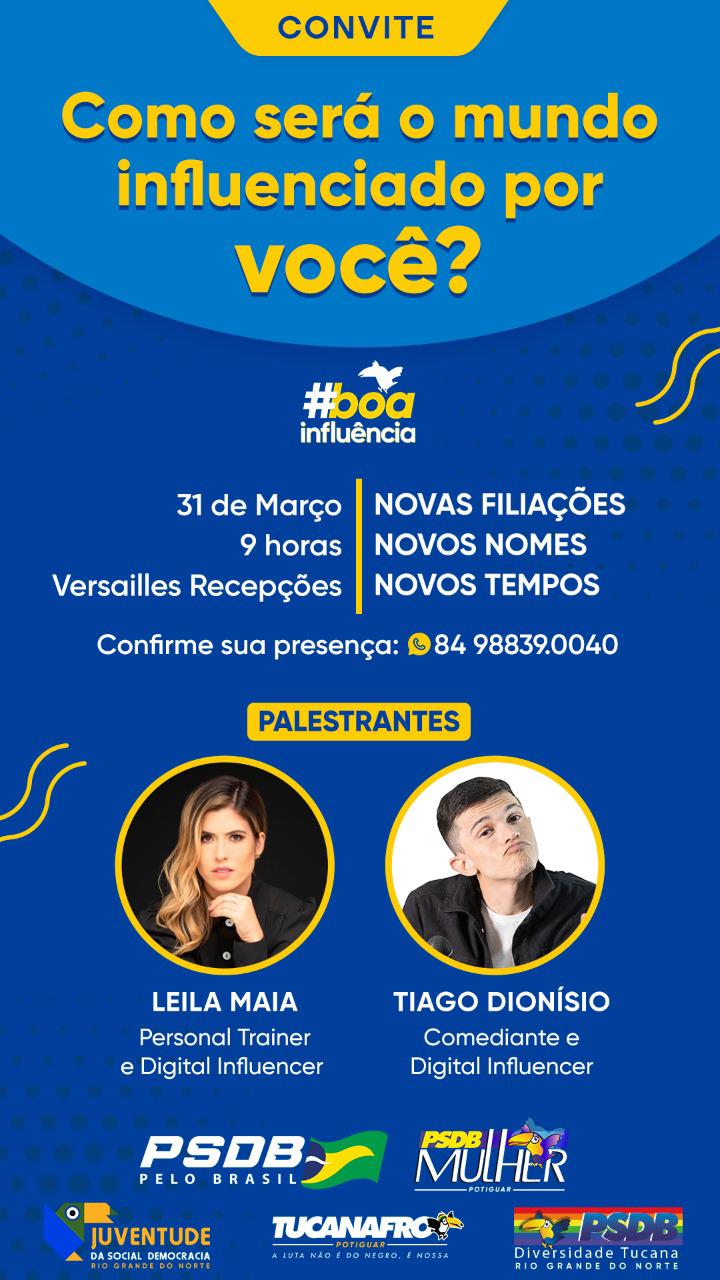 PSDB fará grande evento essa semana para receber novas filiações de personalidades, influencers e políticos