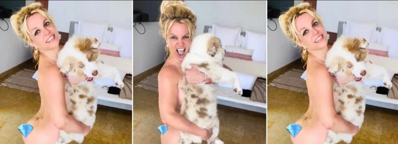 Britney Spears posta foto nua segurando cachorro