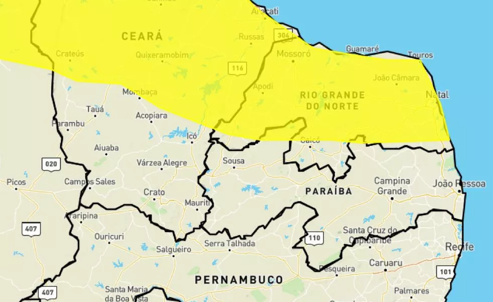 Inmet alerta para chuvas intensas em Natal, Mossoró e mais 144 cidades do RN