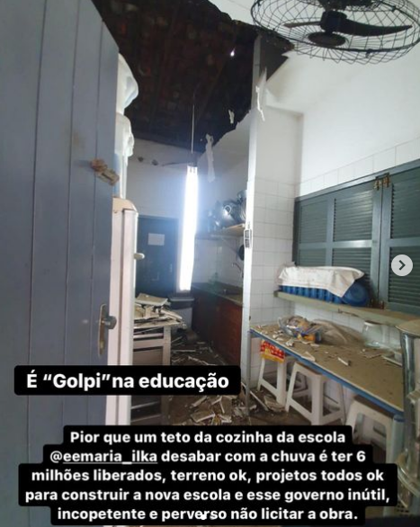 Teto de escola estadual mantida por Styvenson desaba e senador detona Governo por demora na reforma