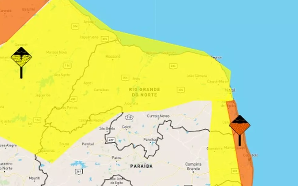 Inmet emite três alertas de chuvas para o Rio Grande do Norte; veja cidades atingidas