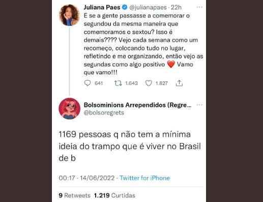 Juliana Paes é cancelada na web por comemorar chegada da segunda-feira