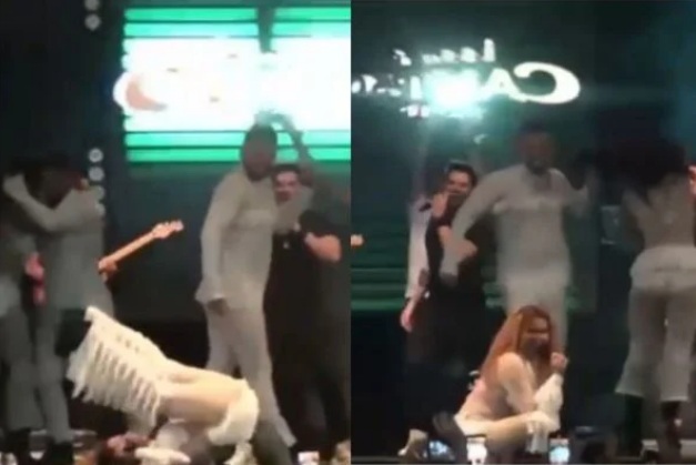 VÍDEO: Joelma escorrega, cai de pernas para o ar durante show e segue cantando; ASSISTA