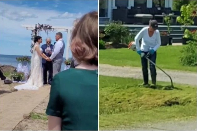 VÍDEO: Vizinha “destrói” casamento ao cortar grama em meio à cerimônia; ASSISTA