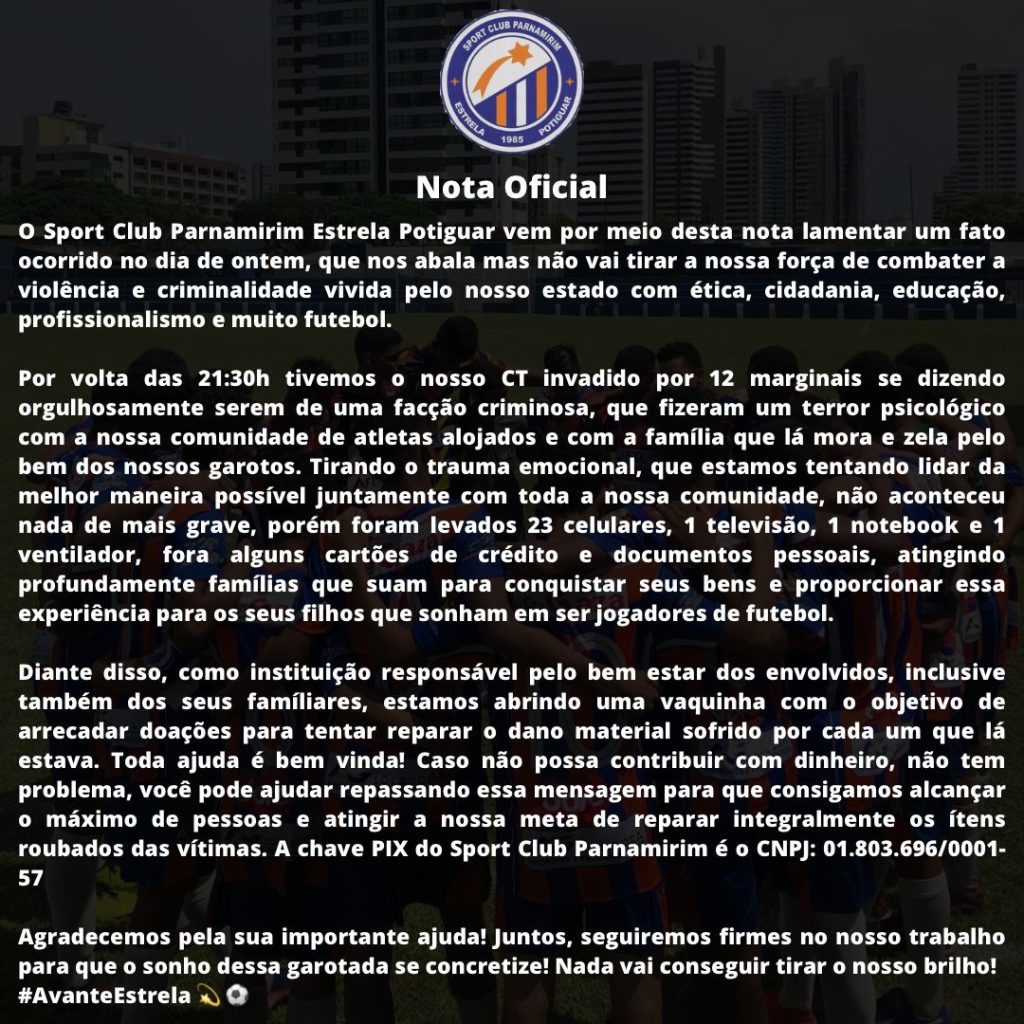Facção criminosa faz arrastão e toca terror na sede do Sport Club de Parnamirim