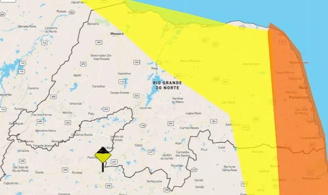 Instituto emite alerta para chuvas intensas em 107 cidades do RN; veja lista