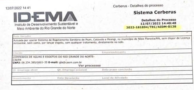 Caern é autuada por lançar esgoto diretamente no solo sem tratamento