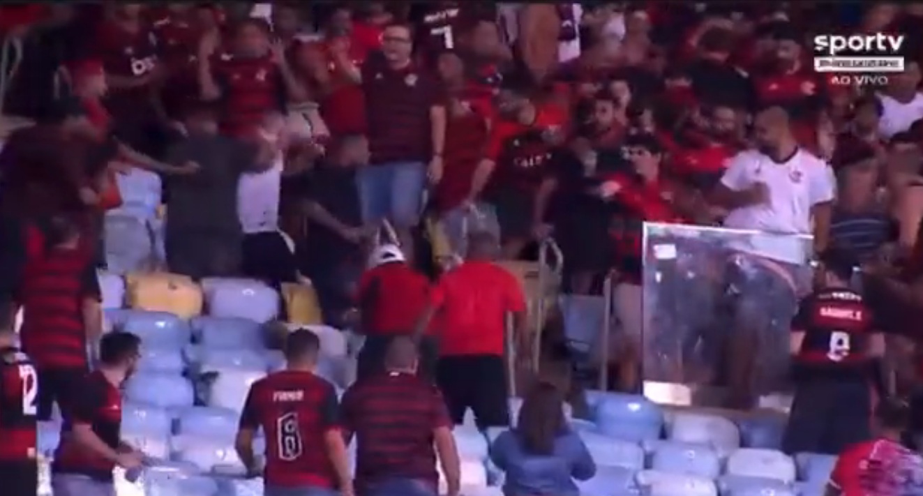 VÍDEO: Confusão entre torcedores do Flamengo gera tumulto e deixa homem sangrando após partida da Copa do Brasil