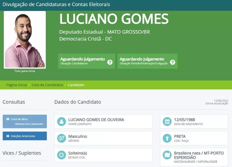 Foto do ex-BBB Gil do Vigor é utilizada em registro de candidatura de deputado de MT no TSE