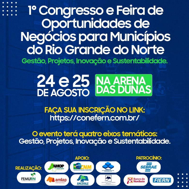 FEMURN realizará 1° Congresso e Feira de Oportunidades de Negócios para Municípios do RN neste mês