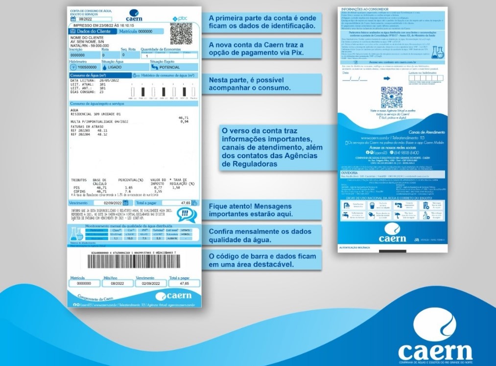 Conta da Caern terá novo layout e pagamento por PIX; confira